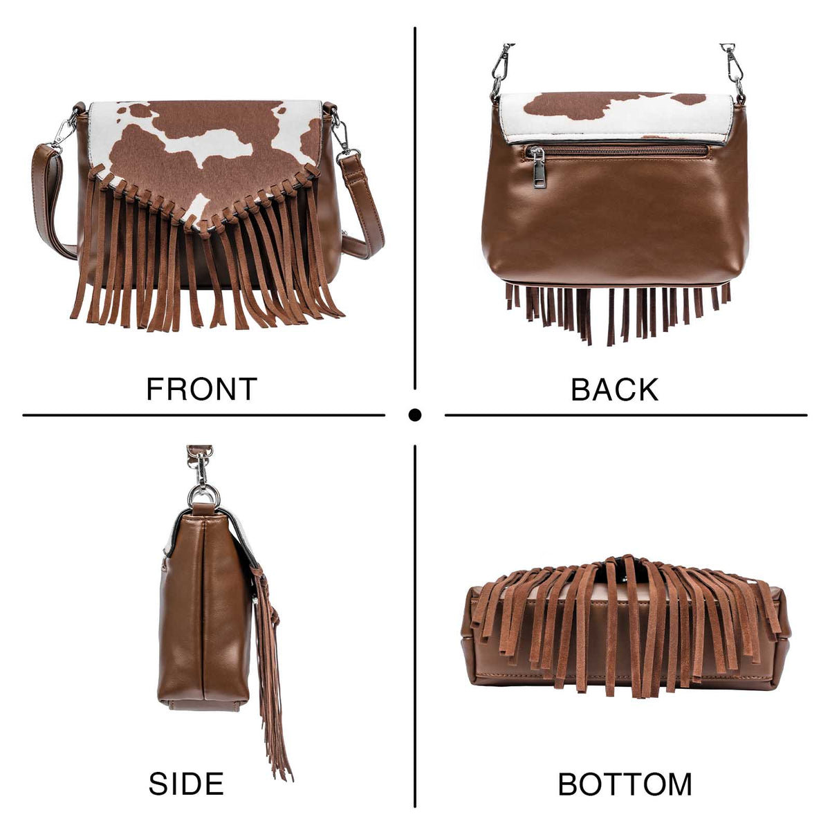 Lavawa Hairon Cow Pattern Fringe Crossbody Bag Handbag Purse of  lavawa-shopify – LAVAWA