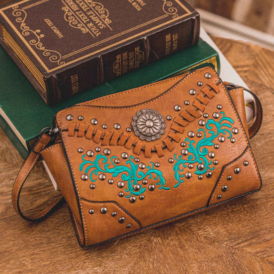 Lavawa Embroidered Concho Studs Stitch Crossbody Bag Satchel Handbag Purse
