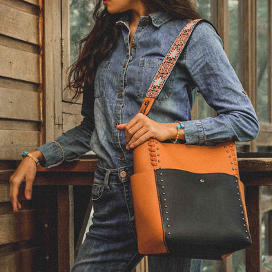 Lavawa Leather Stitch Studs Wallet Crossbody Bag Shoulder Handbag Purse Set 2pcs