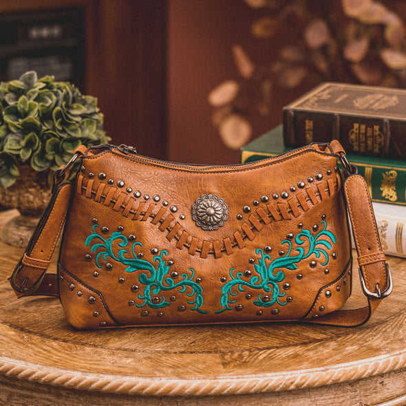 Lavawa Embroidered Concho Studs Stitch Handbag Shoulder Bag Purse