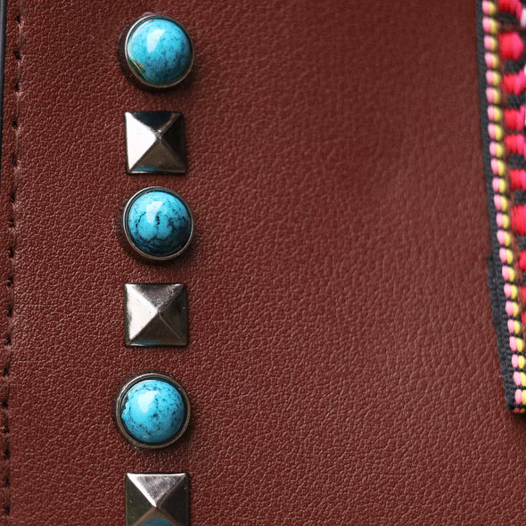 Lavawa Rivet Turquoise Embellished Tote Purse Handbag Set 2 Pcs