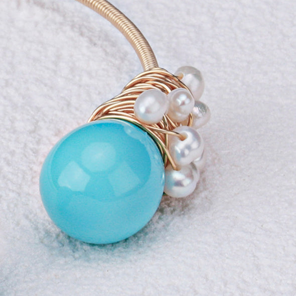 Handmade Turquoise Pearl Winding Cuff Bracelet
