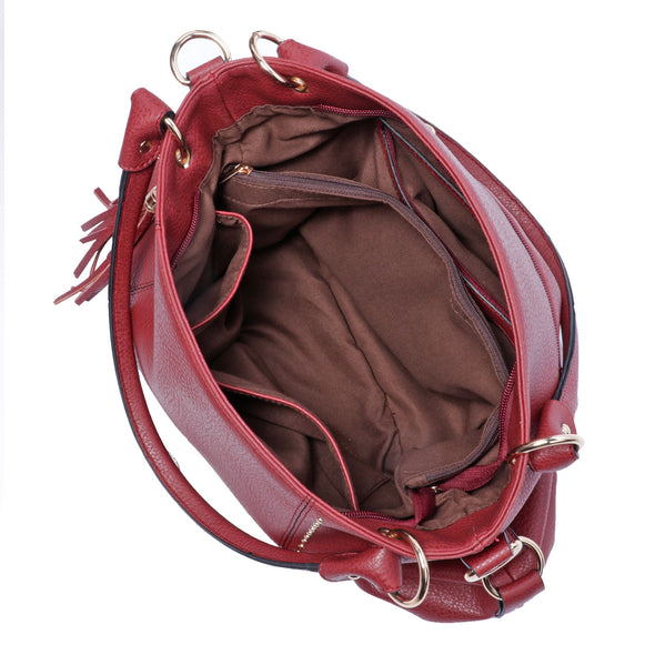 Lavawa Patchwork Tassel Studs Tote Shoulder Bag Crossbody Bag Handbag Purse