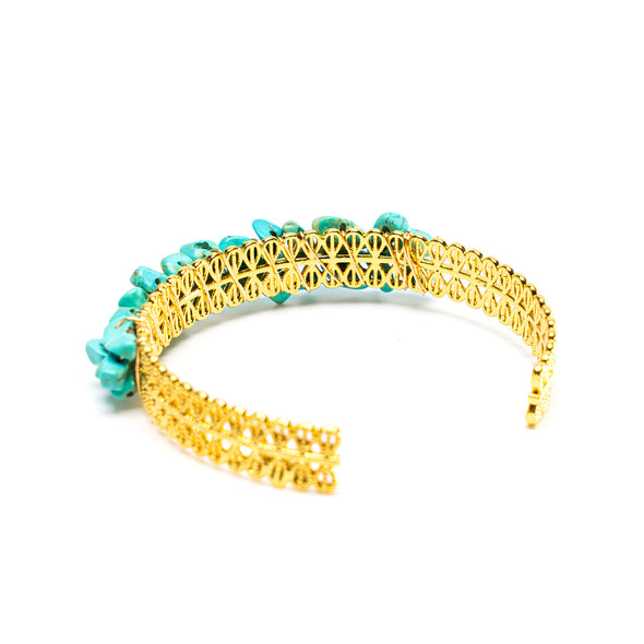 Lavawa Handmade Natural Turquoise Hollow-out Cuff Bangle Bracelet
