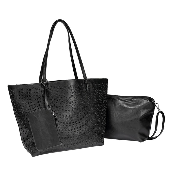 Lavawa Antique Hollowt-out Tote Shoulder Bag Crossbody Bag Wallet Purse Handbag Set 3pcs