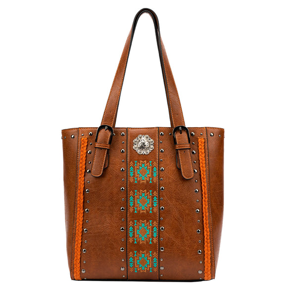 Lavawa Concealed Carry Aztec Embroidered Pattern Studs Stitch Concho Tote Handbag Shoulder Bag Purse