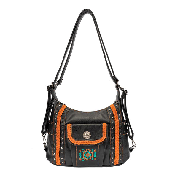 Lavawa Concealed Carry Embroidered Aztec Stitch Concho Studs Hobo Shoulder Bag Handbag Purse