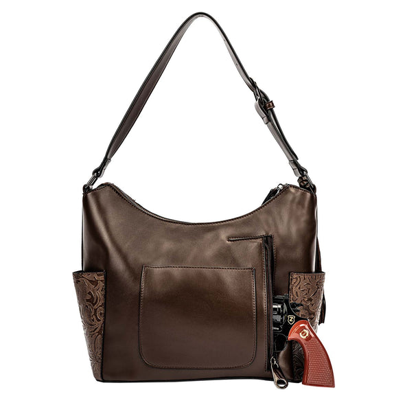 Lavawa Concealed Carry Fringe Studs Stitch Embossed Hobo Handbag Tote Bag Purse