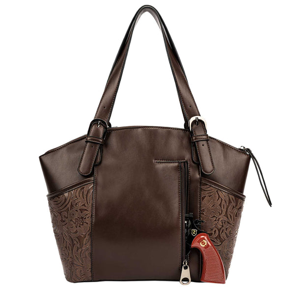 Lavawa Concealed Carry Studs Stitch Fringe Embossed Tote Handbag Purse