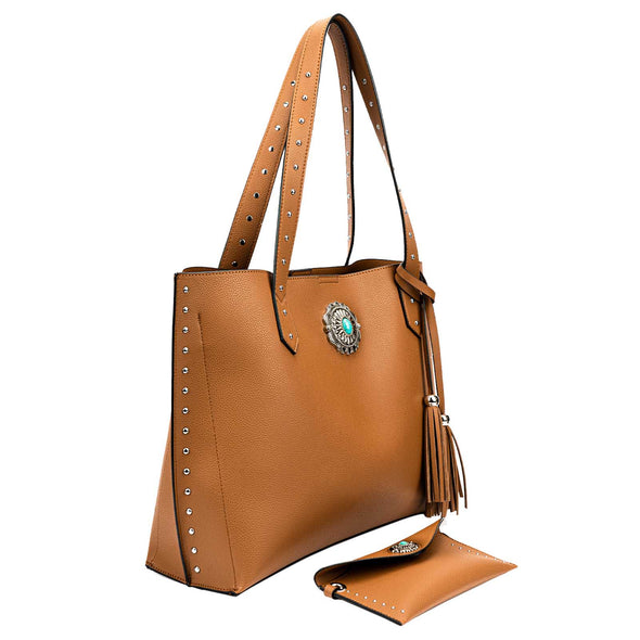 Lavawa Concho Fringe Studs Tote Wallet Shoulder Handbag Purse Set 2pcs