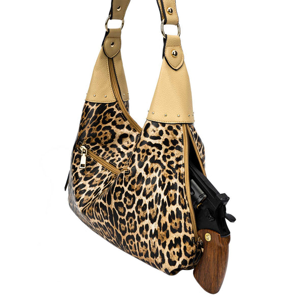 Lavawa Concealed Carry Leopard Pattern Studs Hobo Wallet Shoulder Handbag Purse Set 2pcs