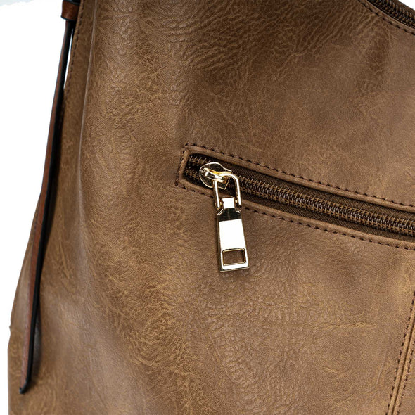 Lavawa Concealed Carry Retro Oil Wax Studs Hobo Wallet Shoulder Handbag Set 2pcs