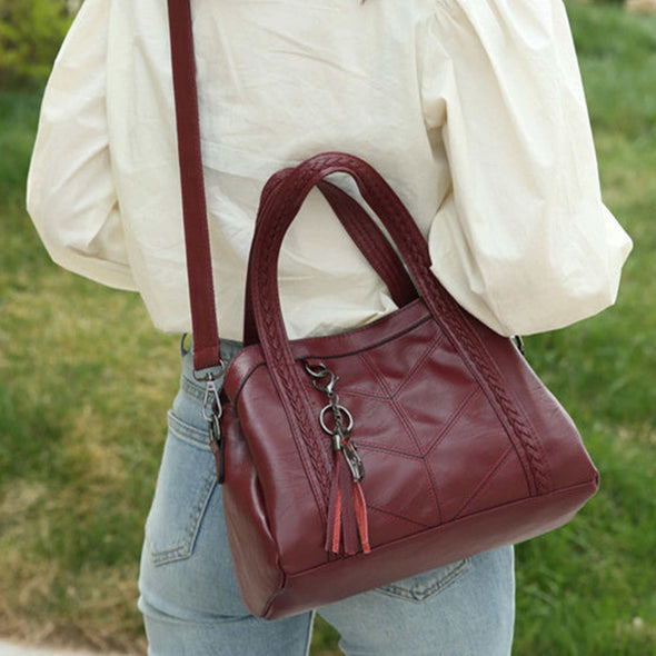 Leather Stitch Tassel Braided Handbag Crossbody Bag Shoulder Bag Purse
