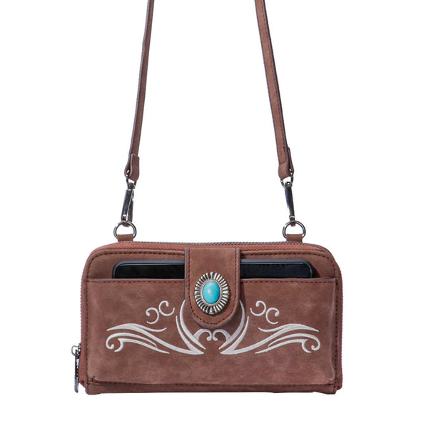Lavawa Western Embroidery Turquoise Crossbody Phone Bag Wallet Purse
