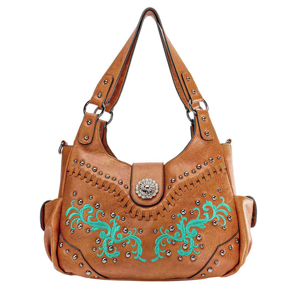 Lavawa Embroidered Concho Studs Stitch Hobo Tote Handbag Shoulder Bag Purse