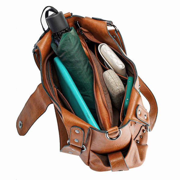 Lavawa Embroidered Concho Studs Stitch Hobo Tote Handbag Shoulder Bag Purse
