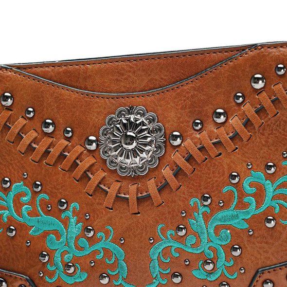 Lavawa Embroidered Concho Studs Stitch Crossbody Bag Satchel Handbag Purse