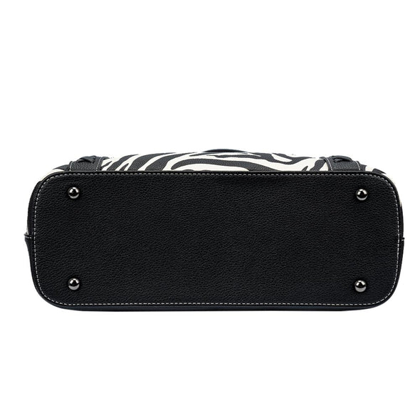 Lavawa Concealed Carry Zebra Print Tassel Concho Leather Stitch Tote Handbag Purse