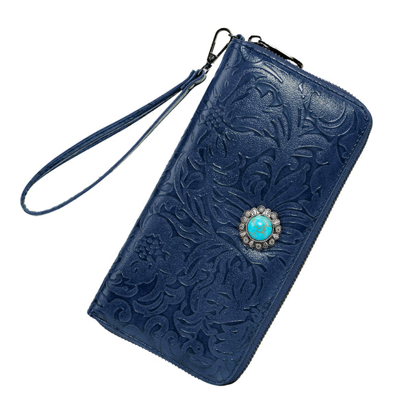 Lavawa RFID Blocking Embossed Turquoise Concho Wristlet Wallet