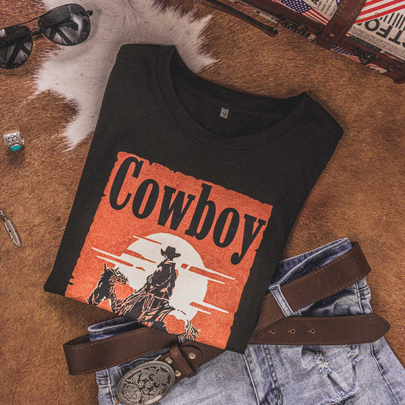 Lavawa New Tops Cowboy Take Me Away Letter Print T-shirt Women's Clothing