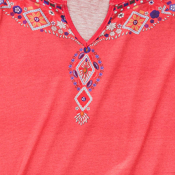Lavawa Loose Western Ethnic Style Top Short Sleeve T-shirt Summer Clothes