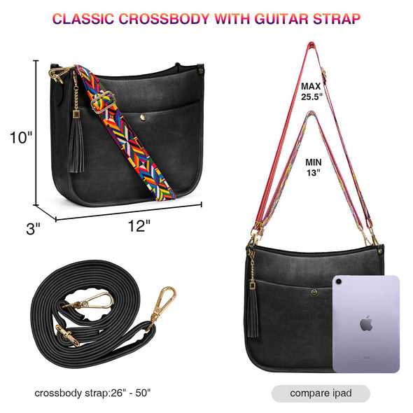 Lavawa Crossbody Bags for Women Vegan Leather Shoulder Bucket Cross-body Purse with Guitar Strap Replacement Tassel