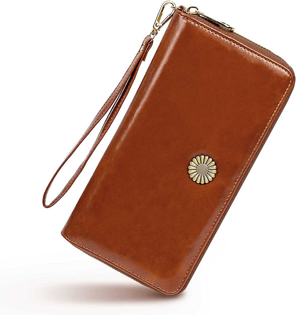 Leather Wallets For Women Lavawa Rfid Blocking Bifold Wristlet Card Holder Ladies Travel Clutch Large Capacity Zip Around