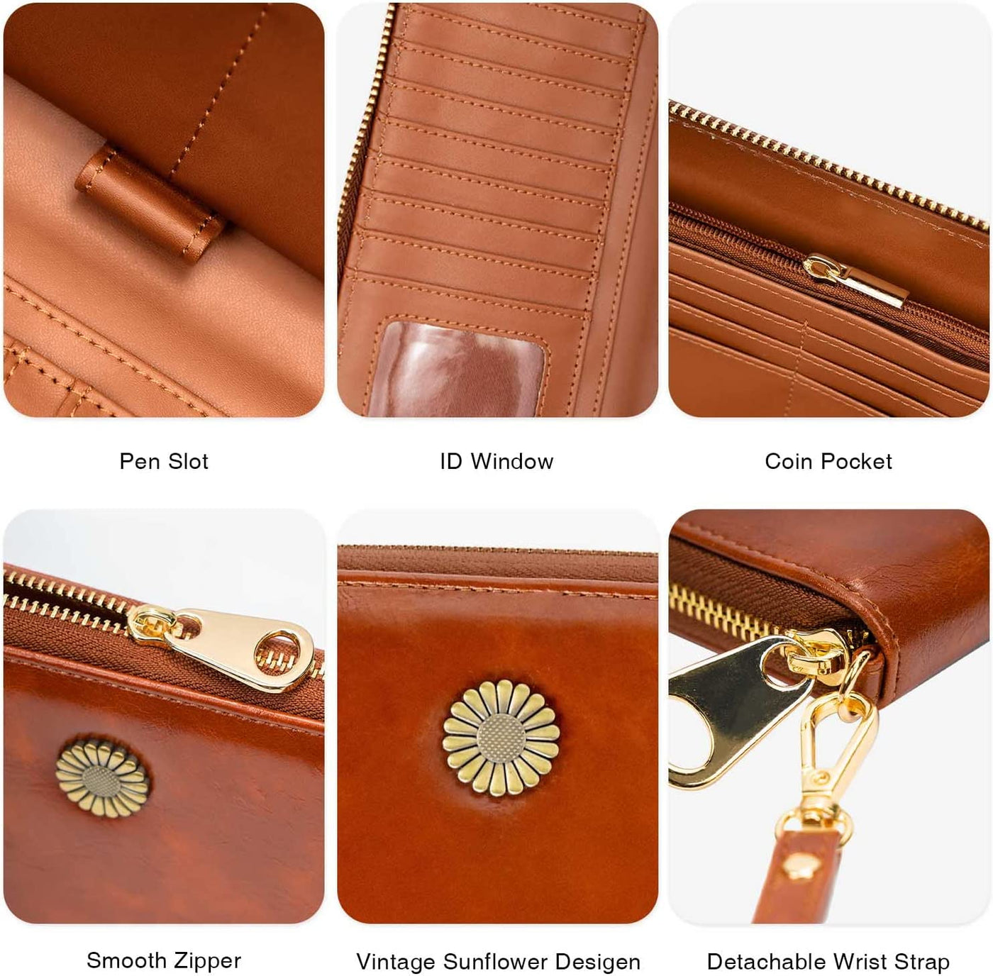 Real Leather Women Wallet Leather with RFID Blocking -Trifold Card Holder Designer Ladies Clutch with ID Window Wallets