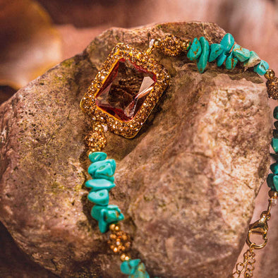 Lavawa Handmade Natural Turquoise Rhinestone Crystal Glittering Bracelet