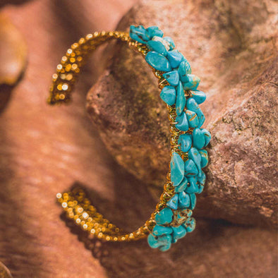 Lavawa Handmade Natural Turquoise Hollow-out Cuff Bangle Bracelet