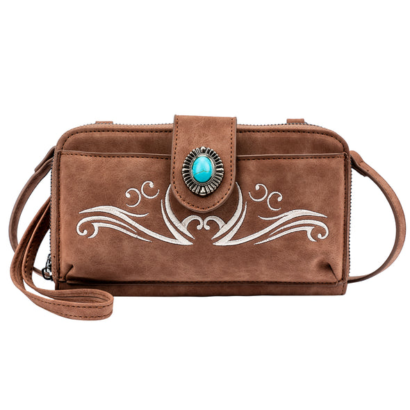 Lavawa Western Embroidery Turquoise Crossbody Phone Bag Wallet Purse