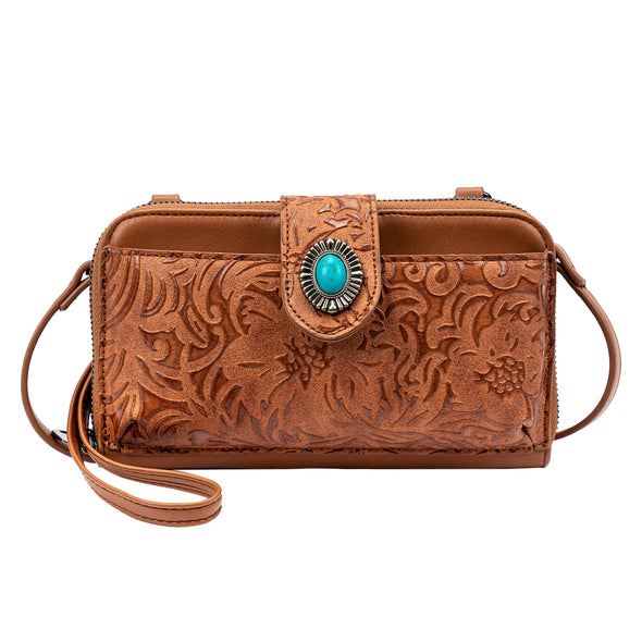 Lavawa Western Embossed Turquoise Crossbody Phone Bag Wallet Purse